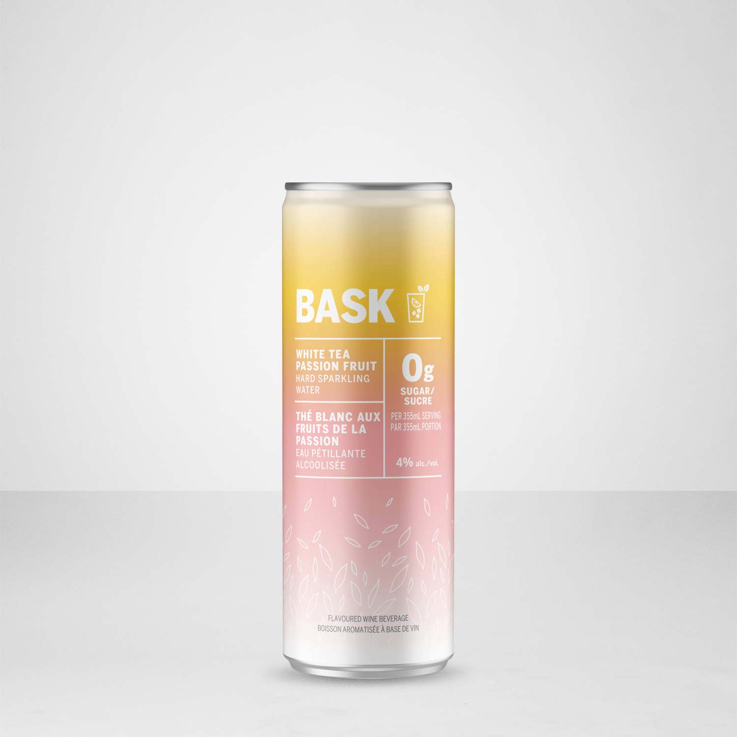 an image of BASK Hard Sparkling Water White Tea Passion Fruit
