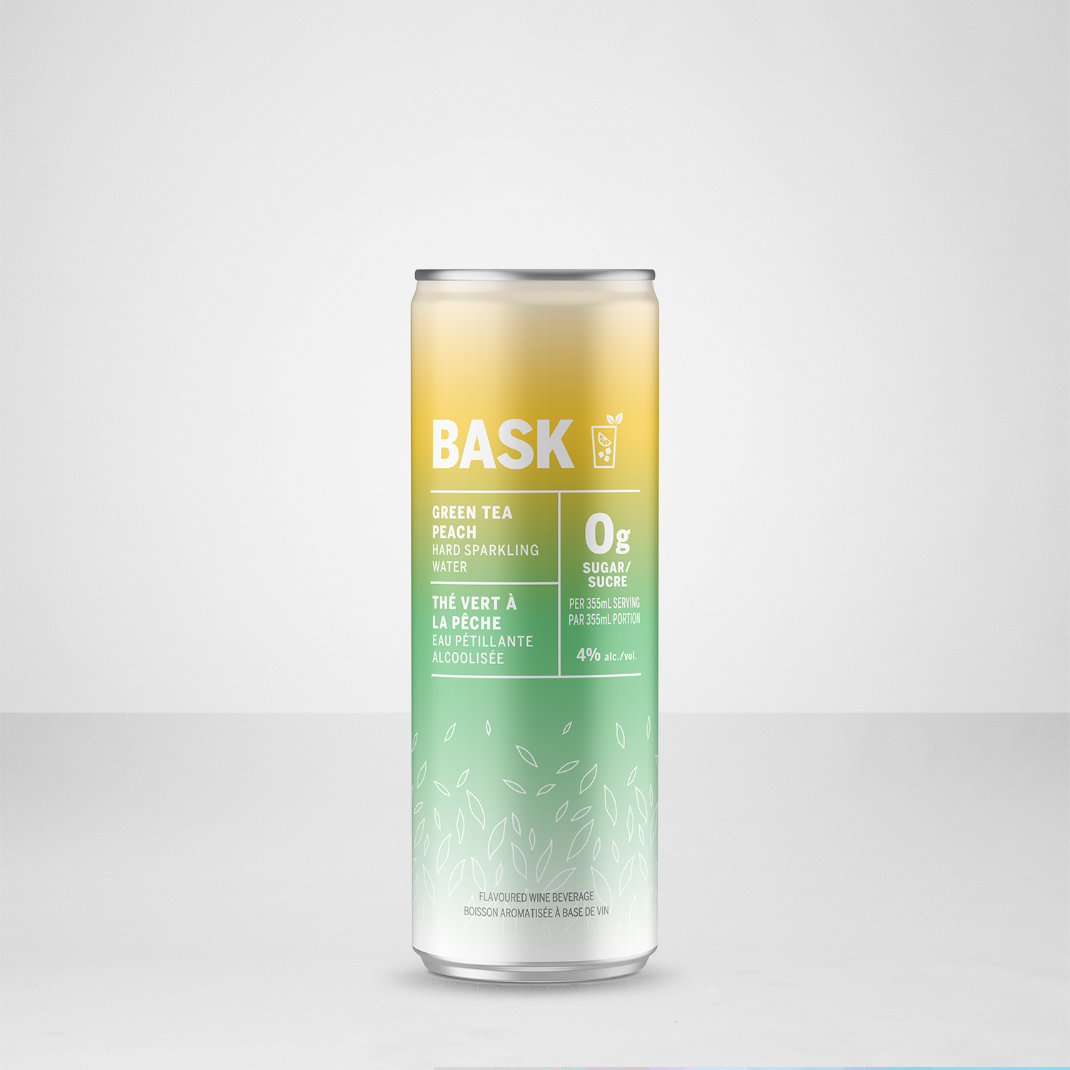 an image of BASK Hard Sparkling Water Green Tea Peach